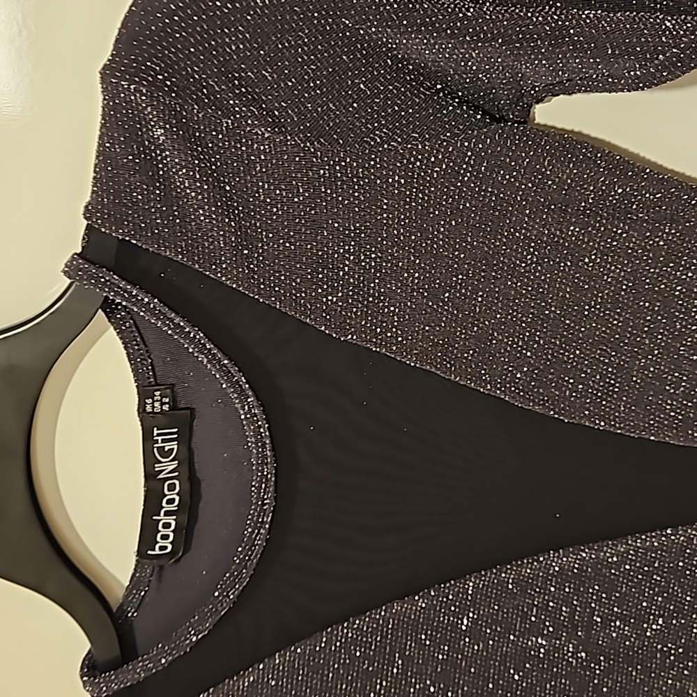 boohooNIGHT black gray silver threaded long sleeve bodysuit size 2 - Picture 7 of 9